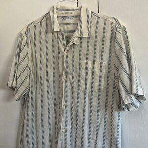 Zara Man linen stripe off white light blue stripe size xl